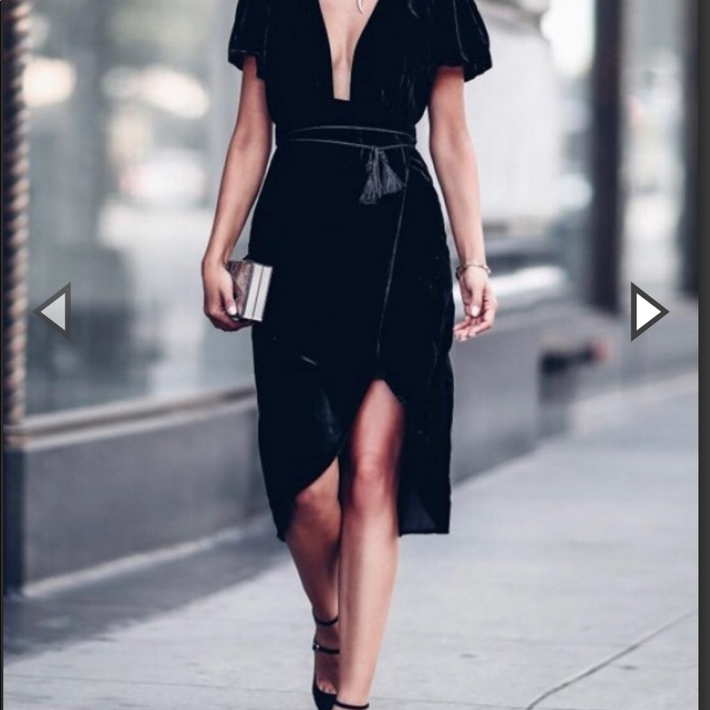 Black Velvet Wrap Midi Dress
